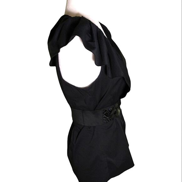 BCBGMAXAZRIA Top Women's Size S Black Sleeveless Ruffle Collar Belted - Picture 4 of 11